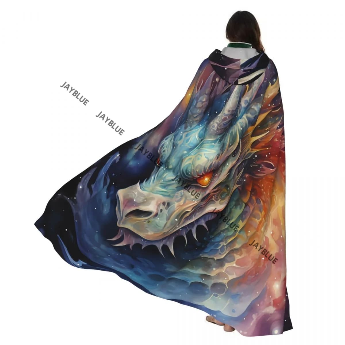 Dragon In Cosmic Space Hooded Cloak Polyester Unisex Witch Cape Costume Accessory