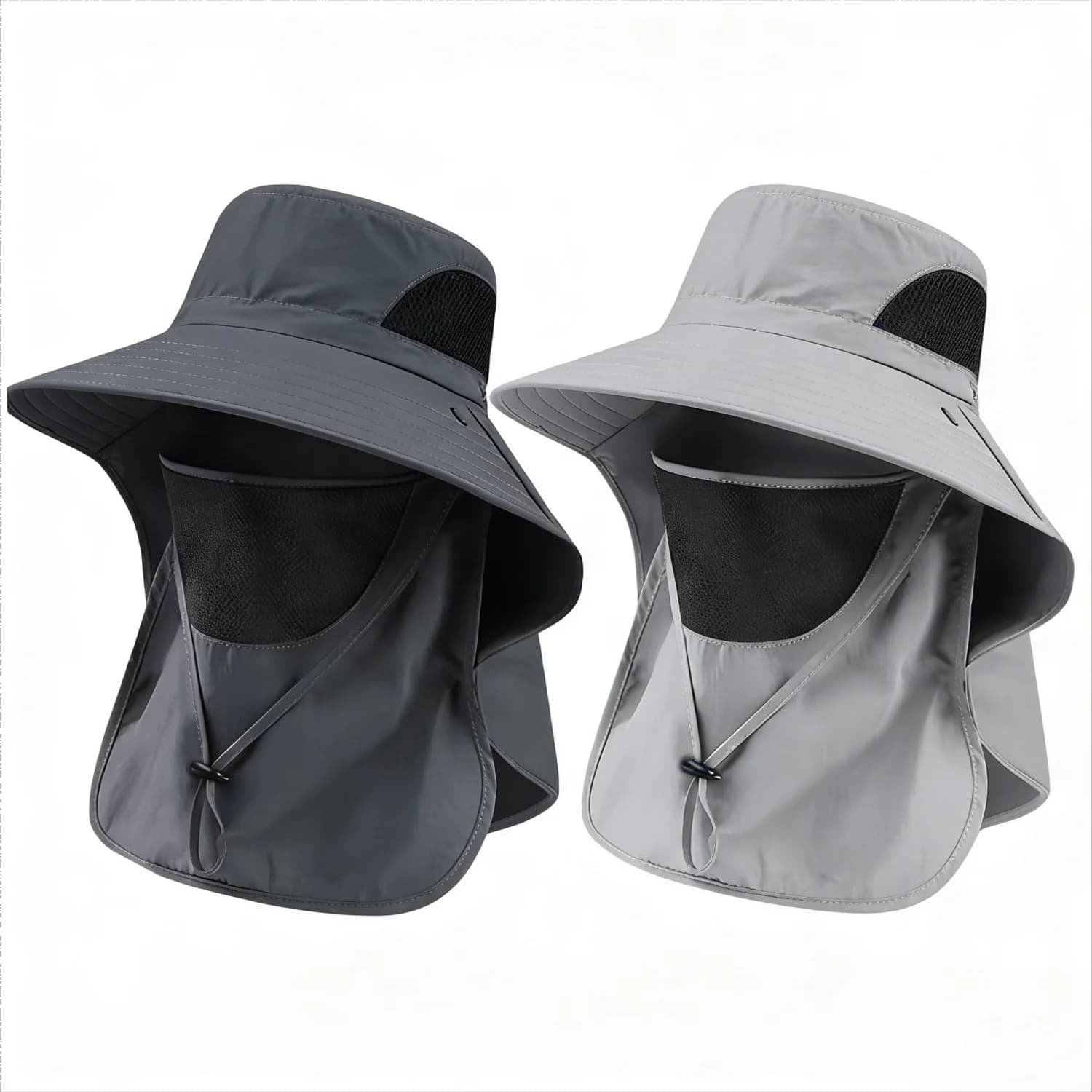 Set di 2 cappelli protettivi solari, cappello a secchiello in rete traspirante, berretto in tessuto ad asciugatura rapida con visiera regolabile e protezione per il viso