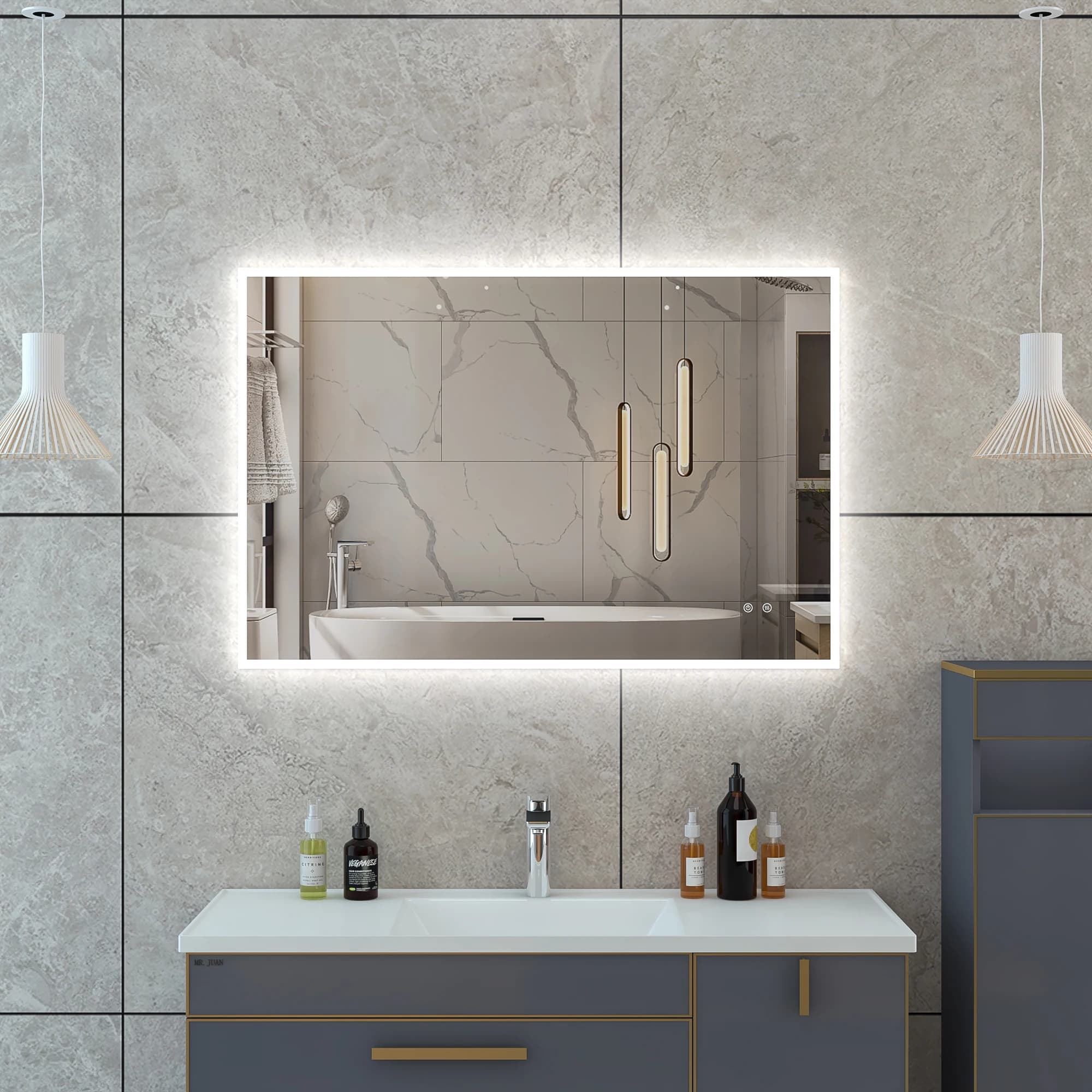 Specchi da bagno per hotel intelligenti di lusso personalizzati Specchio da bagno con luce a led antiappannamento montato a parete senza telaio