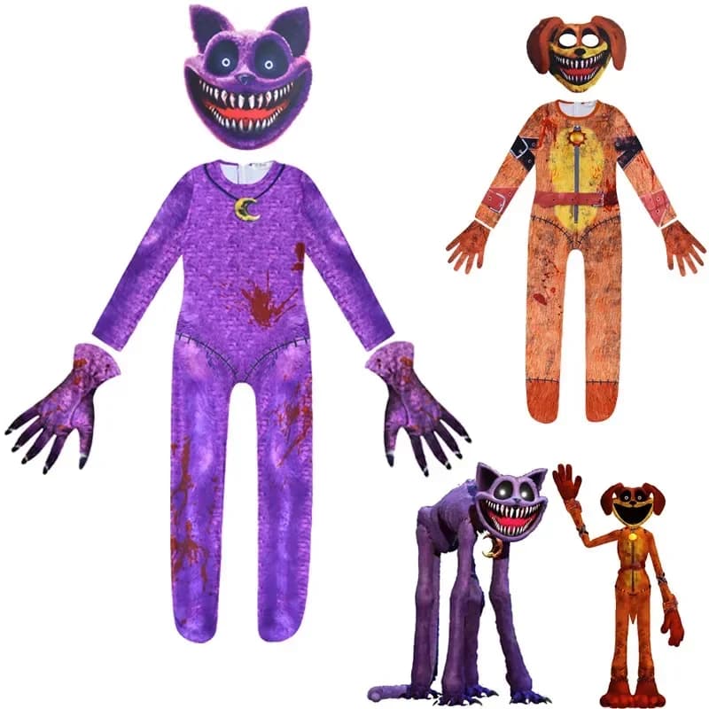 2025Halloween Costume d'Halloween Orribile Catnap Cosplay pour Enfants, Costume Effrayant Dogday, Combinaison, Masque, Gants