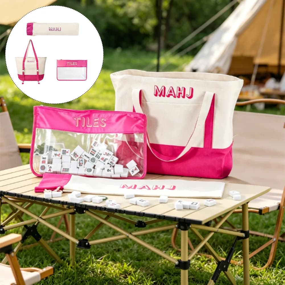 Nuova Borsa Versatile in Tela per Mahjong 2026 con Custodia con Cerniera e Sacchetto con Coulisse per il Trasporto delle Tessere, Ideale per Viaggi e Serate di Gioco, Borse Portatili