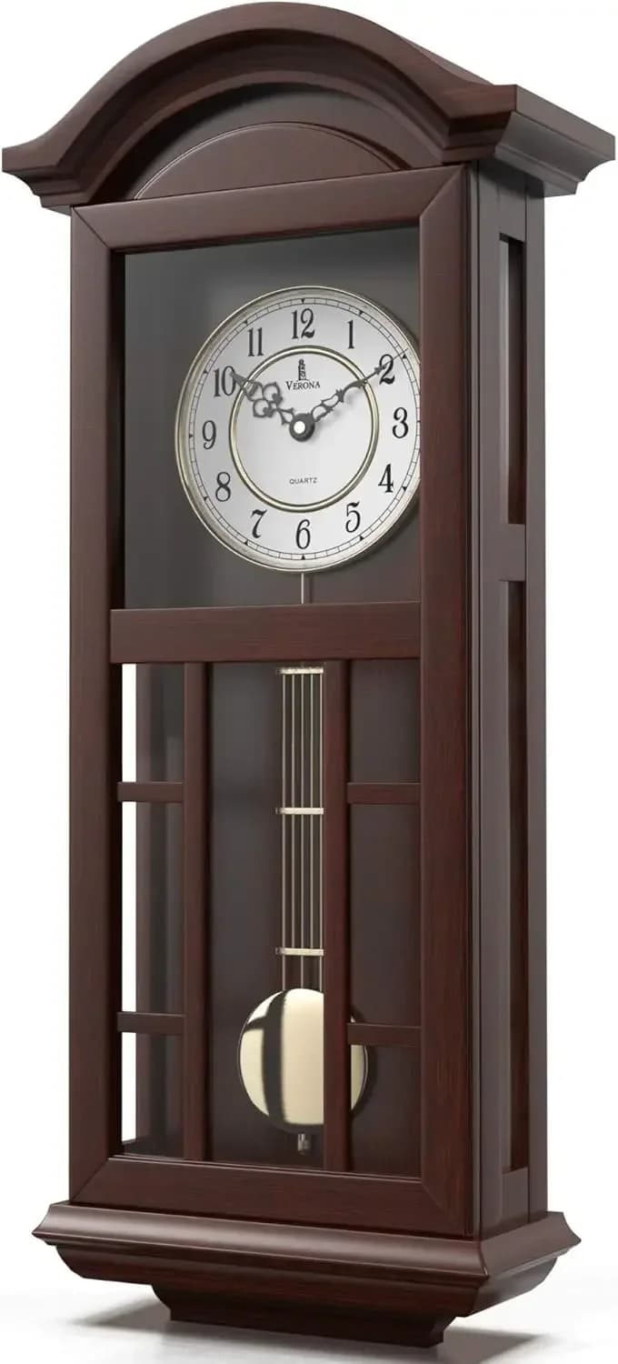 Orologio a Pendolo da Parete - Orologio a Pendolo da Parete in Legno da 27 Pollici con Pendolo - Legno Vero, Silenzioso, Senza Suono e Funzionamento a Batteria