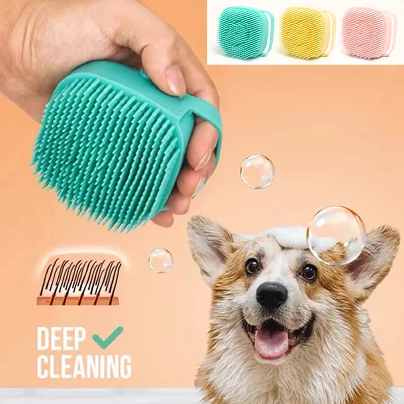 Spazzola per il bagno dei cani, spazzola per massaggio degli animali domestici, dispenser di shampoo, spazzola in morbido silicone con setole in gomma per cani e gatti, strumento per la toelettatura sotto la doccia.