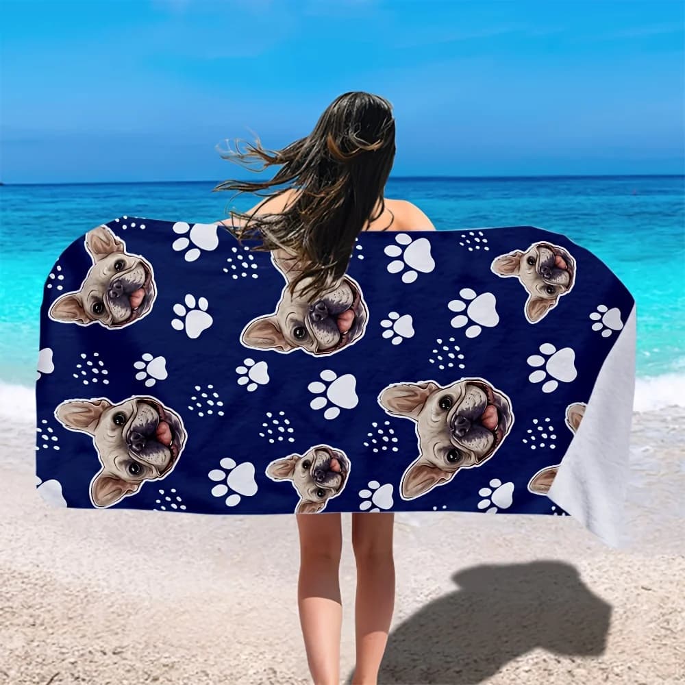 Asciugamano da spiaggia in microfibra con stampa bulldog francese, ad asciugatura rapida, leggero e assorbente, per viaggi, spiaggia, bagno