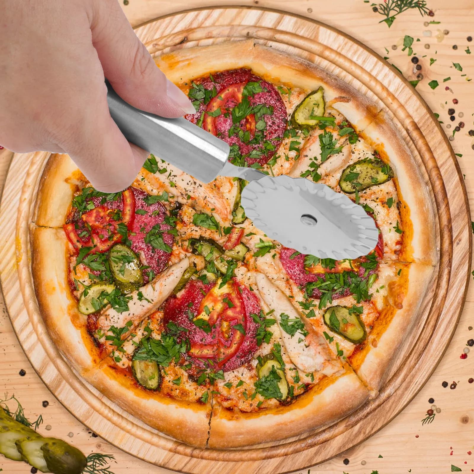 Tagliapasta in Acciaio Inox con Manico Ergonomico per Pizza, Ravioli, Rotella per Impasto Multifunzionale, Rullo per Pasta