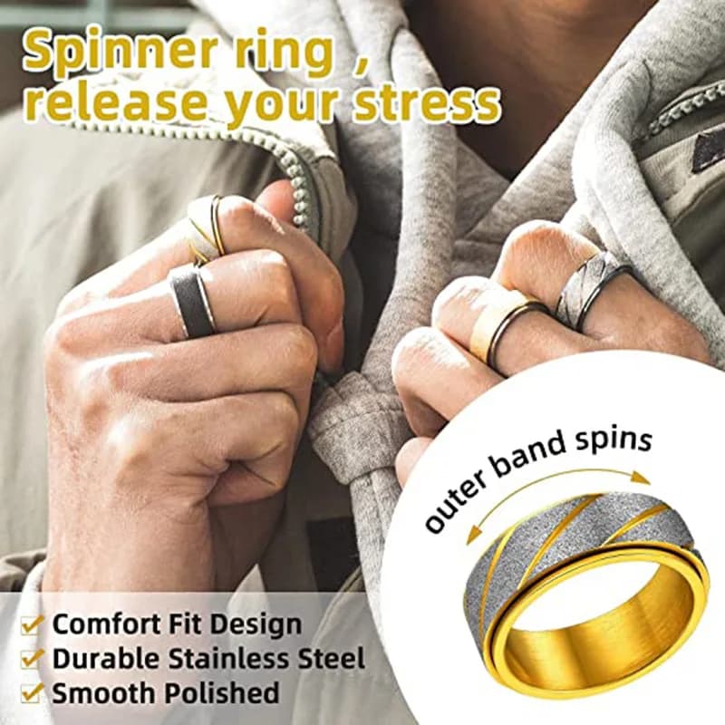 Anello di ansia in acciaio inossidabile in oro rosa Donna Uomo Fidgets Spinner Anelli Fasce di fidanzamento Modello di onda Coppia Gioielli di moda