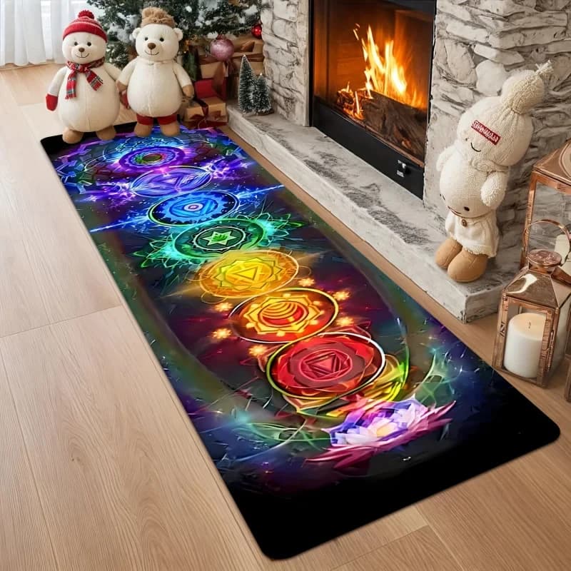 Tappetino Yoga VIKAMA Rainbow Lotus, Tappetino Antiscivolo Ispessito con Sette Chakra Energetici per Pratica di Meditazione Indoor