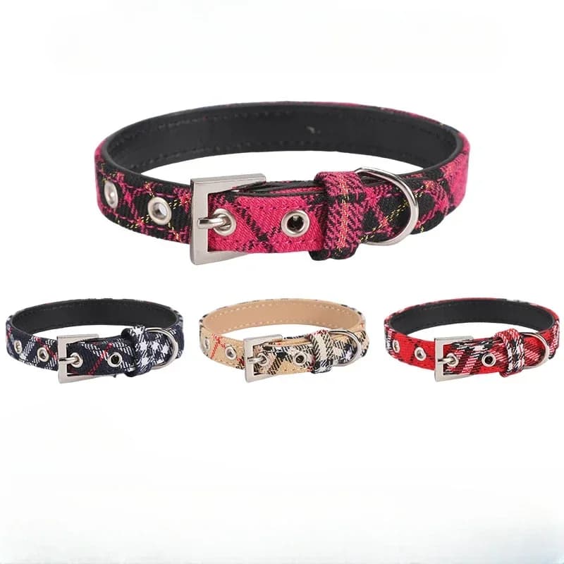 Collare per animali domestici collare per cani scozzese classico rosso in pelle PU terroso giallo Twill per cani forniture per animali collare regolabile per animali domestici
