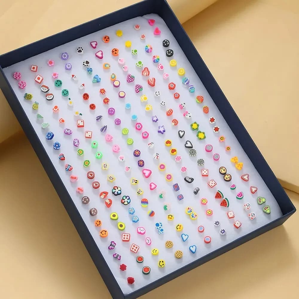 New Fashionable Women's and Girls' Small Bead Stud Earrings, Colorful Geometric Designs, Cute Mini Kids' Jewelry, Party Gifts
