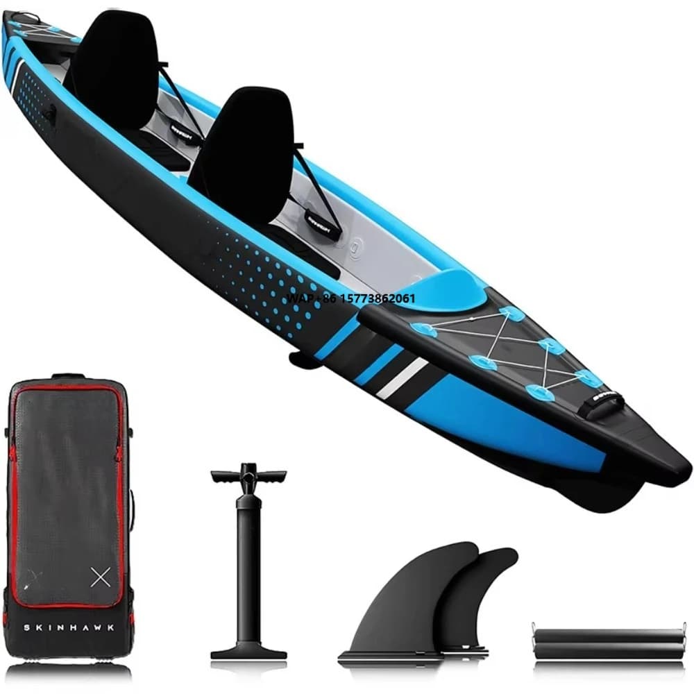 Kayak/Canoa Popolare in PVC Leggero per 2 Persone, Barca da Pesca 3.1-4m con Pagaia, Sedile e Motore, 1 Anno di Garanzia