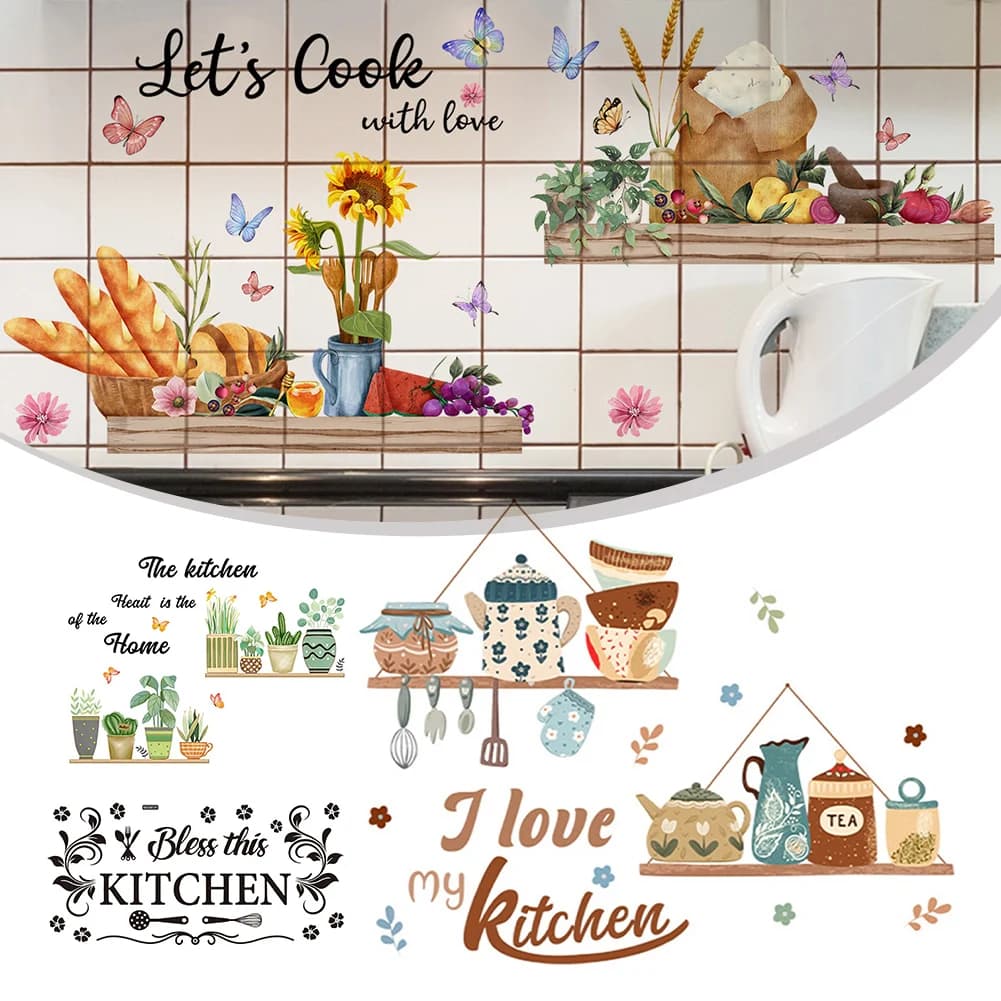 Adesivo da parete per cartoni animati Decalcomanie da muro impermeabili rimovibili Poster da parete in PVC Sala da pranzo Decorazione di sfondo Decorazione della cucina