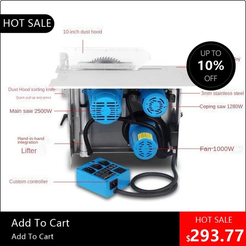 High Power Precision Electric Table Saw 1946 220V Multifunction Circular Cutting for Wood Processing Without Powder Mac 19