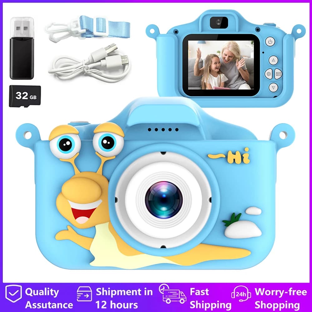 Mini Baby Camera 2 Inch Screen 1080P Cartoon Selfie Digital Camera for Kids Toys for Boys/Girls Christmas Birthday Gifts 32G
