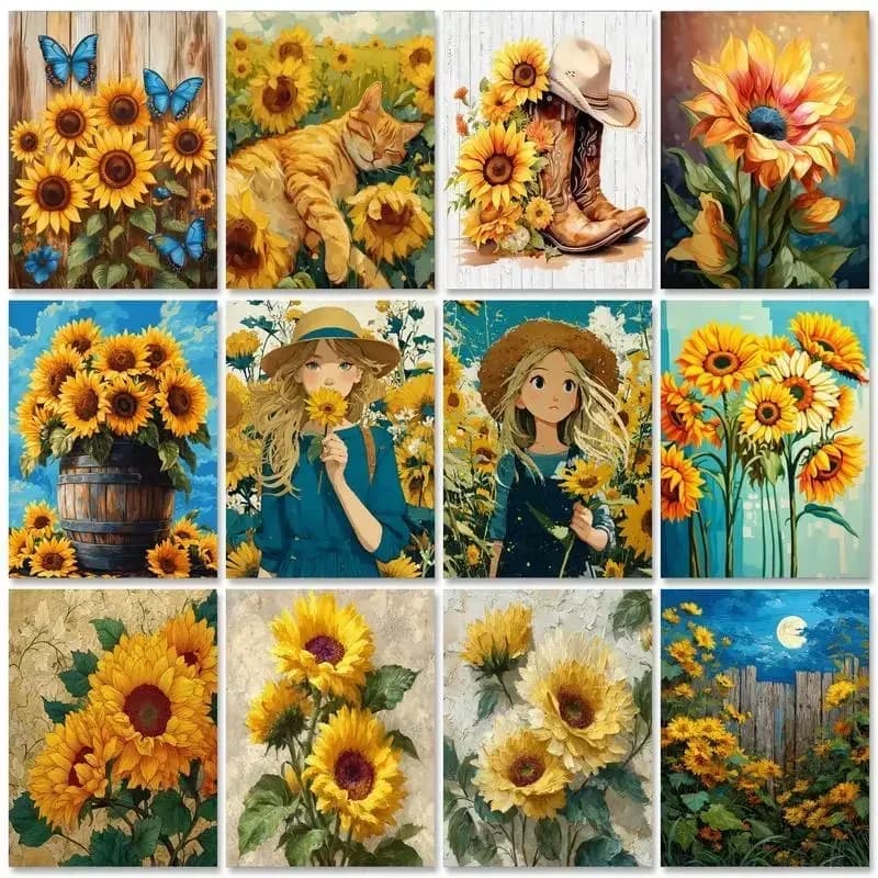 Diy Painting By Numbers With Frame Sunflowers Painting Acrylic Paint On Canvas Picture By Numbers For Adults Gift