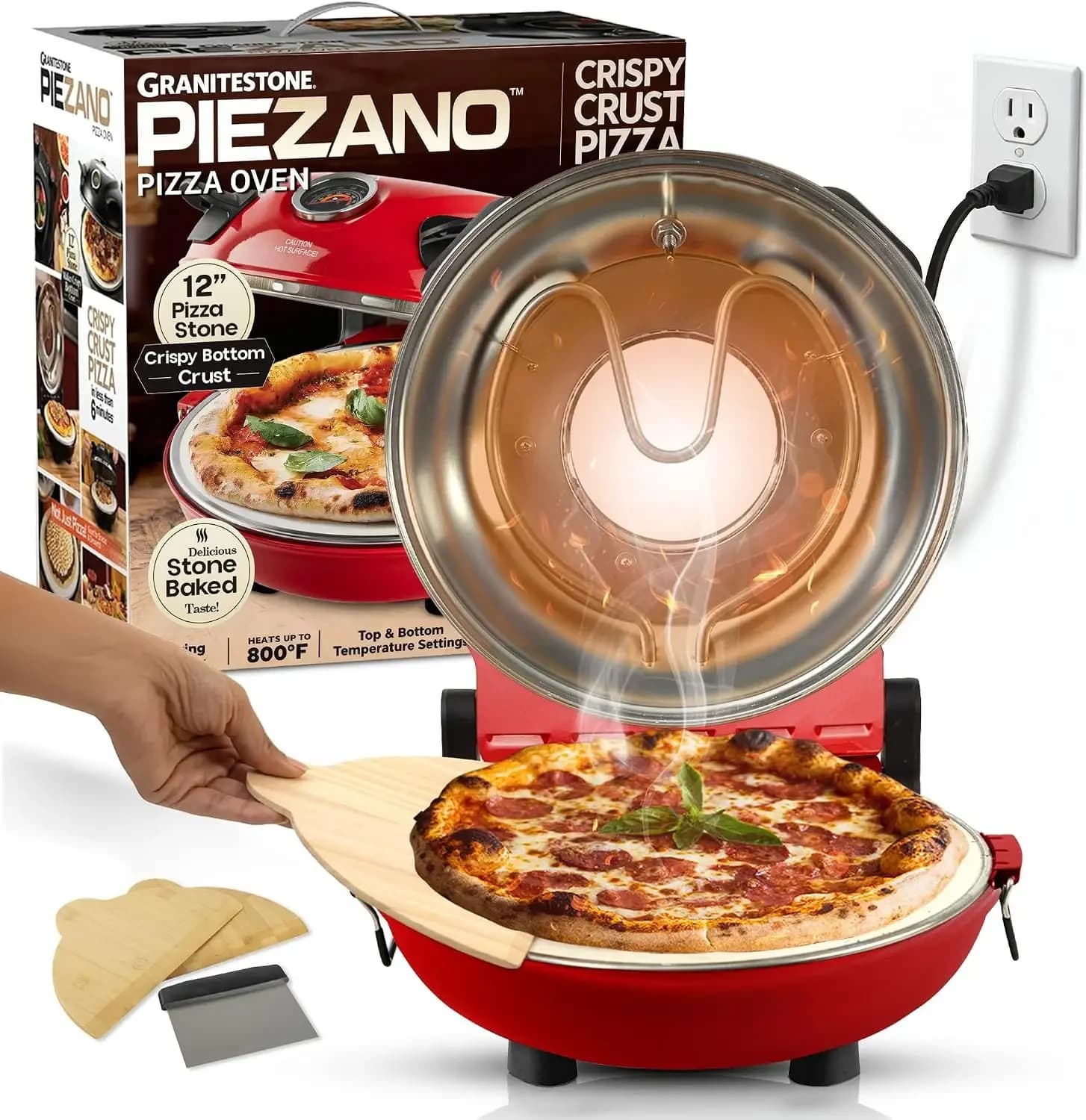 Crispy Crust Pizza Oven by Granitestone - 12 Inch Electric Pizza Oven Indoor Countertop Maker with Ceramic Stone Heats up