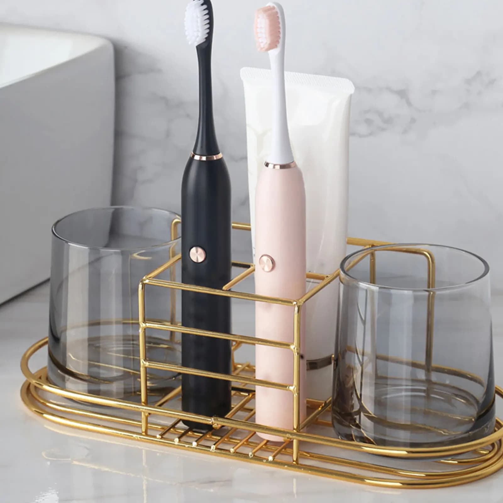 1Pcs Sturdy Iron Wall Mounted Toothbrush Holder Bathroom Organizer No Tools Required Elegant Design Toothbrush Rack Storage