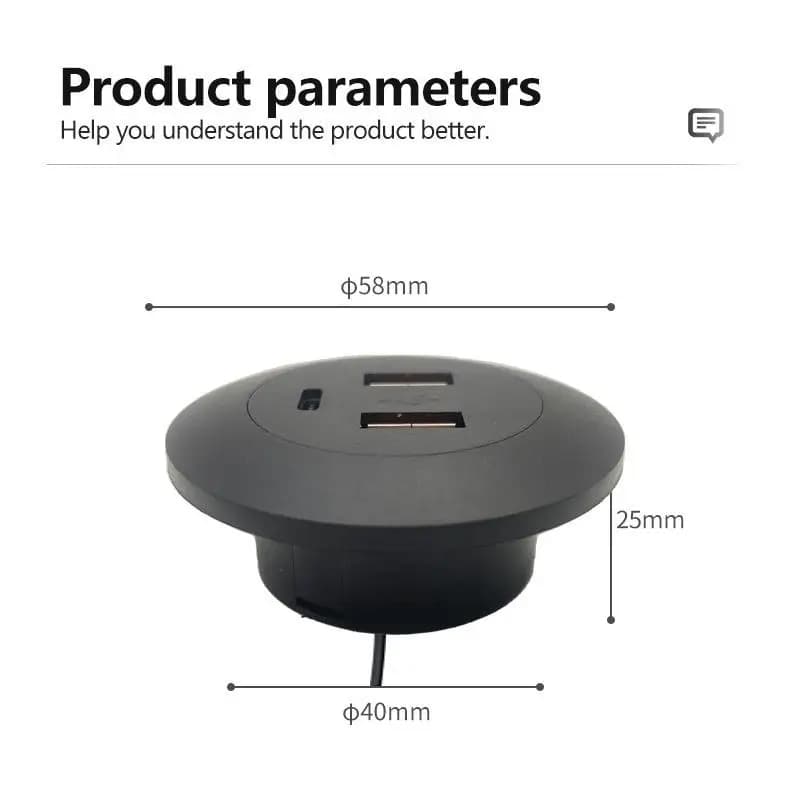 Embedded Desktop Hidden USB 2.0 To Type-C Extension Cable Multi Port Fast Charging Connector Concealed Desktop Charging Extensio