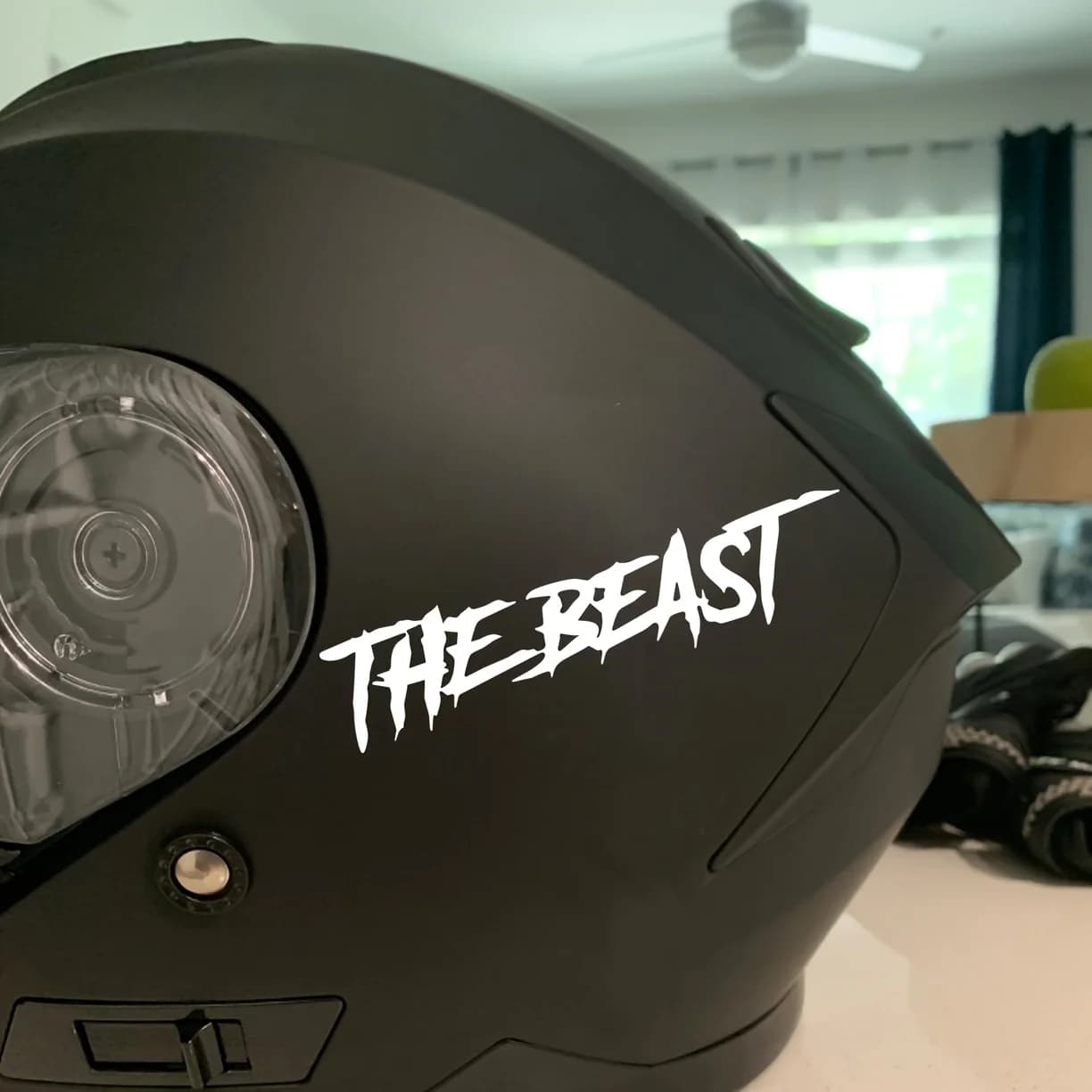 2PC Edgy THE BEAST Waterproof Stickers White Red Vinyl Decals For Motorcycle Helmet Car Bike Exterior Decor Accessories