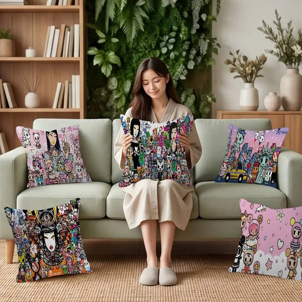 Cartoon Art Kawaii townTokidokiinsi Pillow Cushion Cover Pillowcase Living Room Sofa Home decorative pillowcase