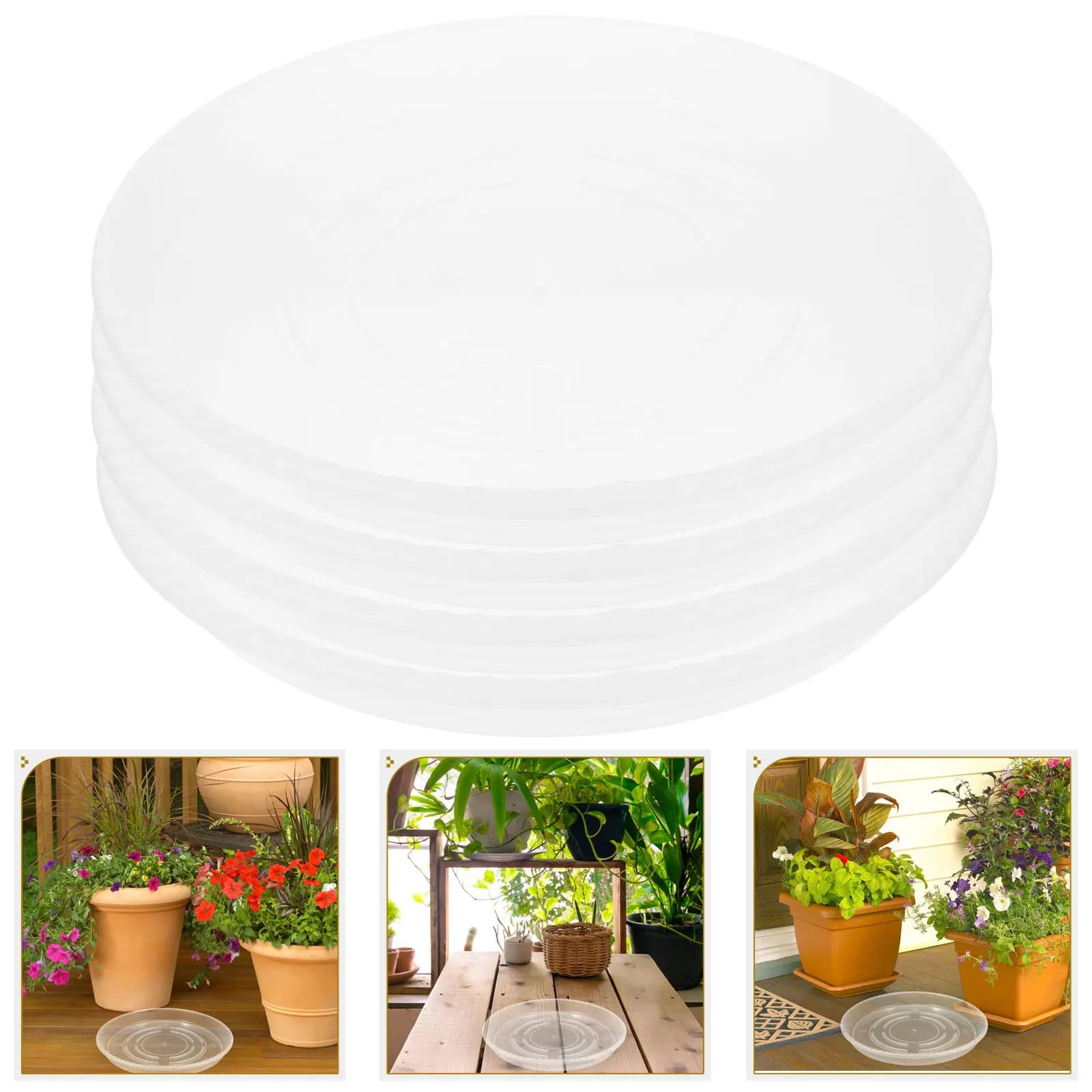 Set of 4 16 Inch Transparent Plastic Round Tables, Drainage Tray for Indoor and Exterior Plants, Water Container