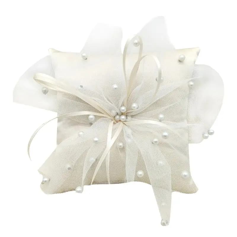 31BB Handmade Pearls Cushion White Rings Bearer Pillow for Flower Girls Wedding Commitment Prom Party Decorations