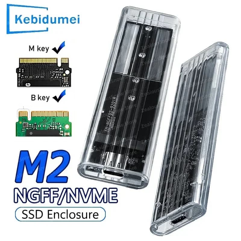 M.2 NVME PCIe Case NGFF SATA Protocol SSD Case Clear USB Type C 10Gbps PCI-E M2 SSD Transparent External Enclosure Hard Disk Box