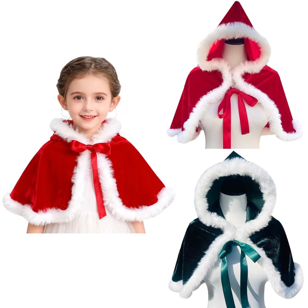 New Christmas Hooded Cape Shawl Adult Kids Cloak Girls Stage Costume Halloween Costume