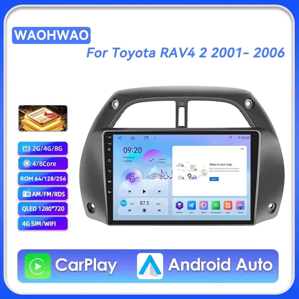 Autoradio Android 16 per Toyota RAV4 2 CA20 CA20W XA20 2001-2006, Lettore Multimediale Video GPS con Carplay Wireless