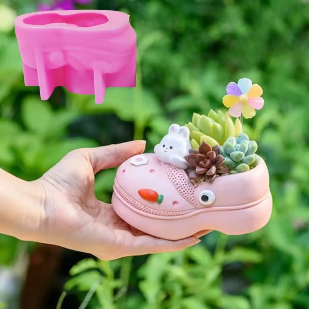 Pantofole animali 3D pianta succulenta vaso di fiori resina stampo in Silicone foro scarpe sandali scatola di immagazzinaggio portapenne stampo in gesso di cemento