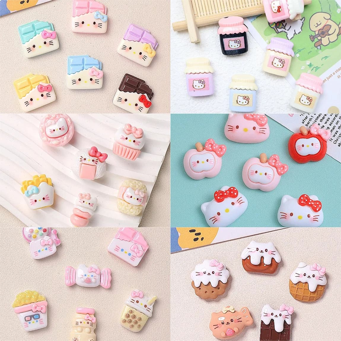 100 Pezzi Cabochon in Resina Hello Kitty Sanrio per Scrapbooking Fai-da-Te, Accessori per Fiocchi per Capelli, Miniature Artigianali all'Ingrosso