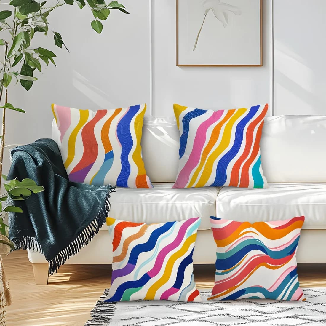 4 Pezzi Fodere per Cuscini con Strisce Geometriche, Stampa Monofacciale 40/45/50CM, Federe Decorative per Divano, Arredamento Casa