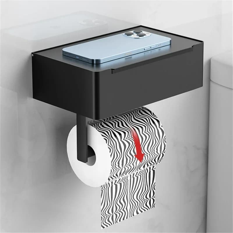 Portaoggetti da bagno multifunzione nero - Portarotolo con dispenser di salviette Accessorio porta carta in acciaio inossidabile
