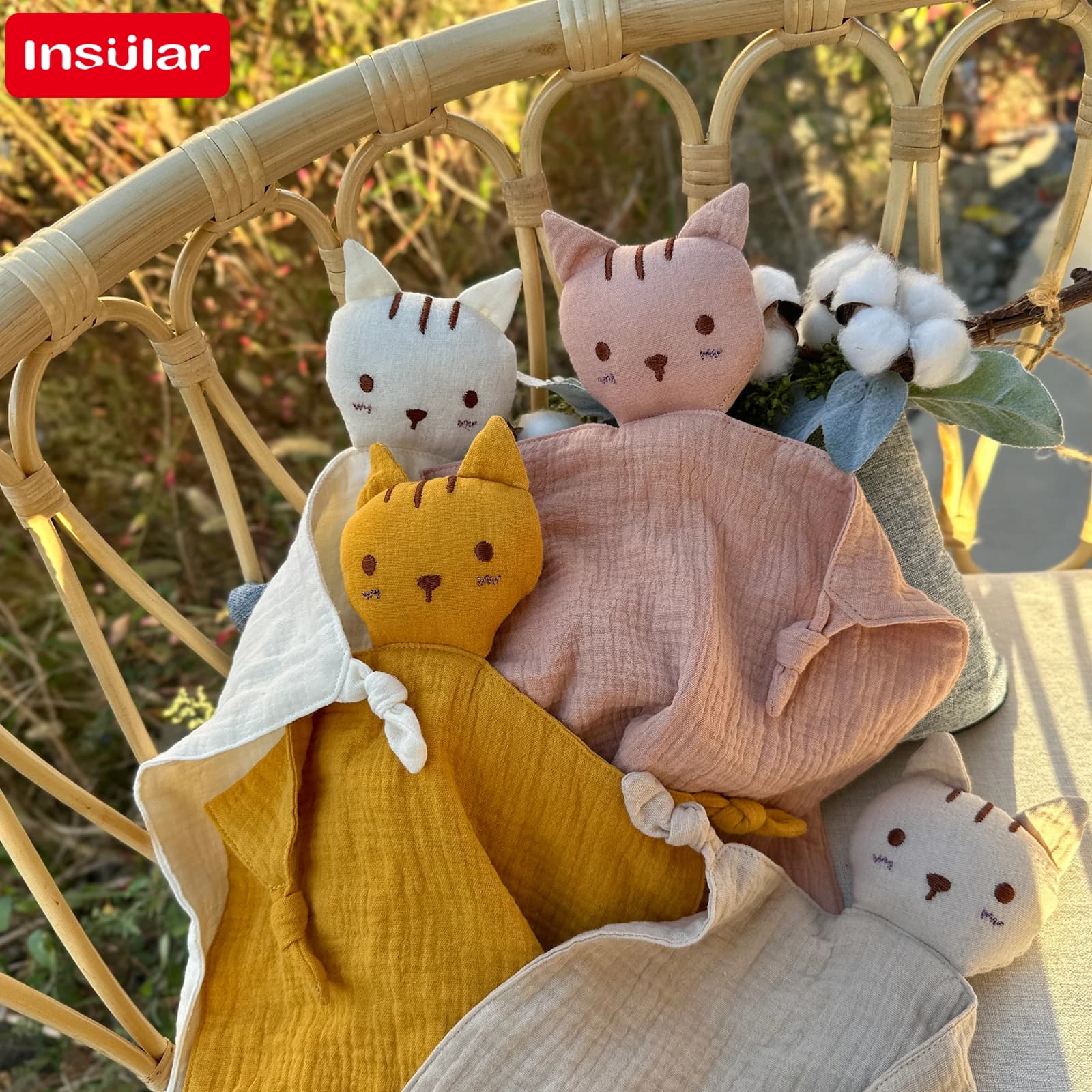 Neonato Placare Towe Morbido Mussola di Cotone Bavaglino Farcito Gatto Bambola Coperta di Sicurezza Bambino Che Dorme Coccole Asciugamano Facecloth