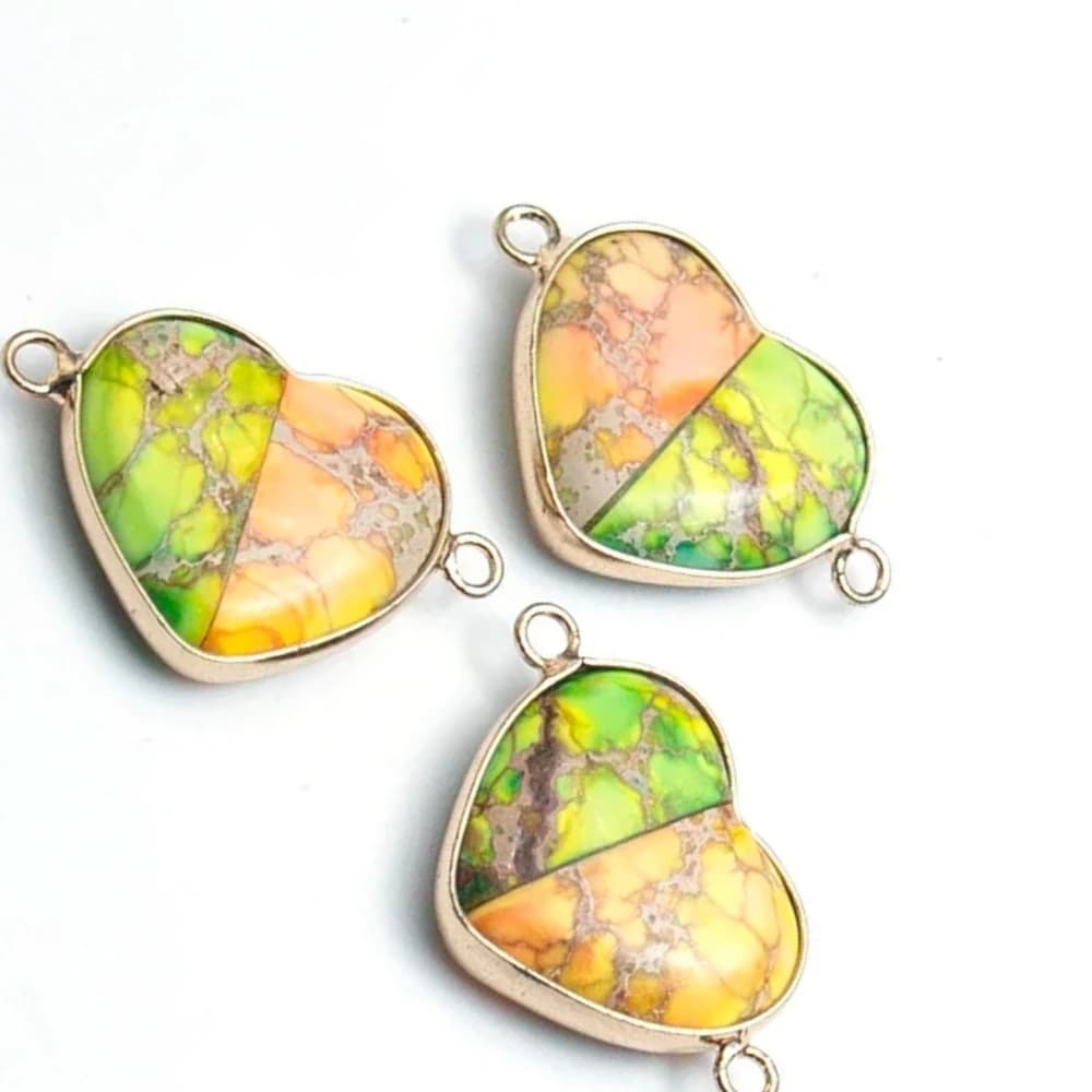 1PC 21x32mm Natural Stone Connector Heart Shaped Metal Edging Royal Jade Handmade DIY Necklace Bracelet Earrings Accessories