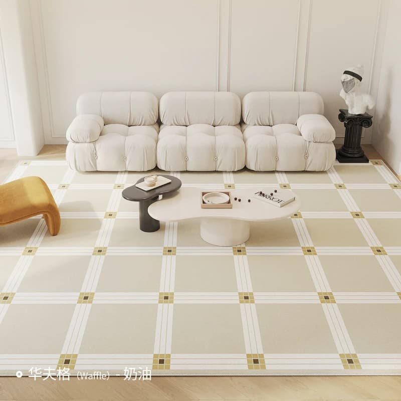 Tappeto decorativo per soggiorno di grandi dimensioni tappeto morbido e soffice in peluche tappetino in stile crema per la casa tappeti a scacchiera spessi per camera da letto