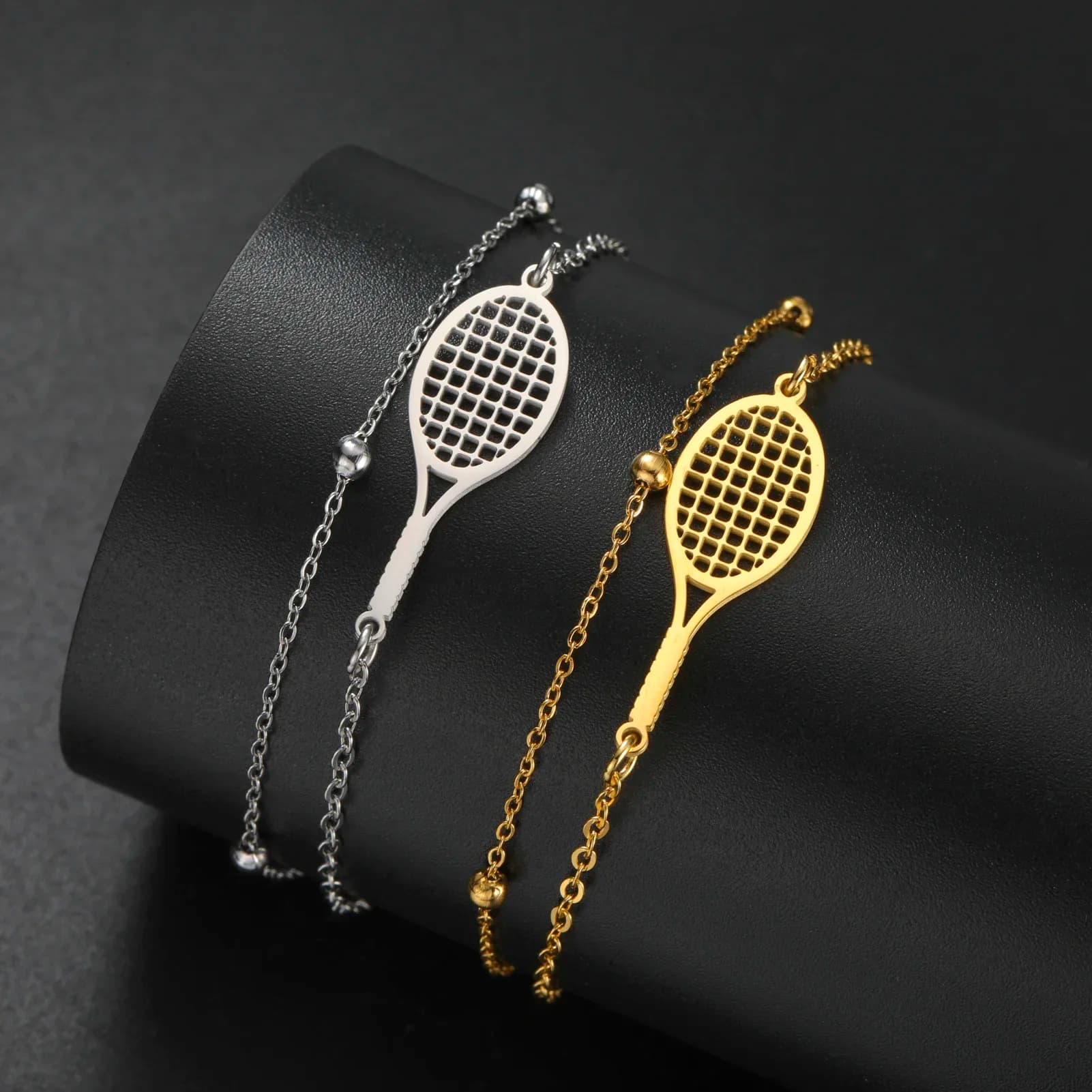 Bracelet with tennis rack for men and women, sports bracelet with stainless steel chain