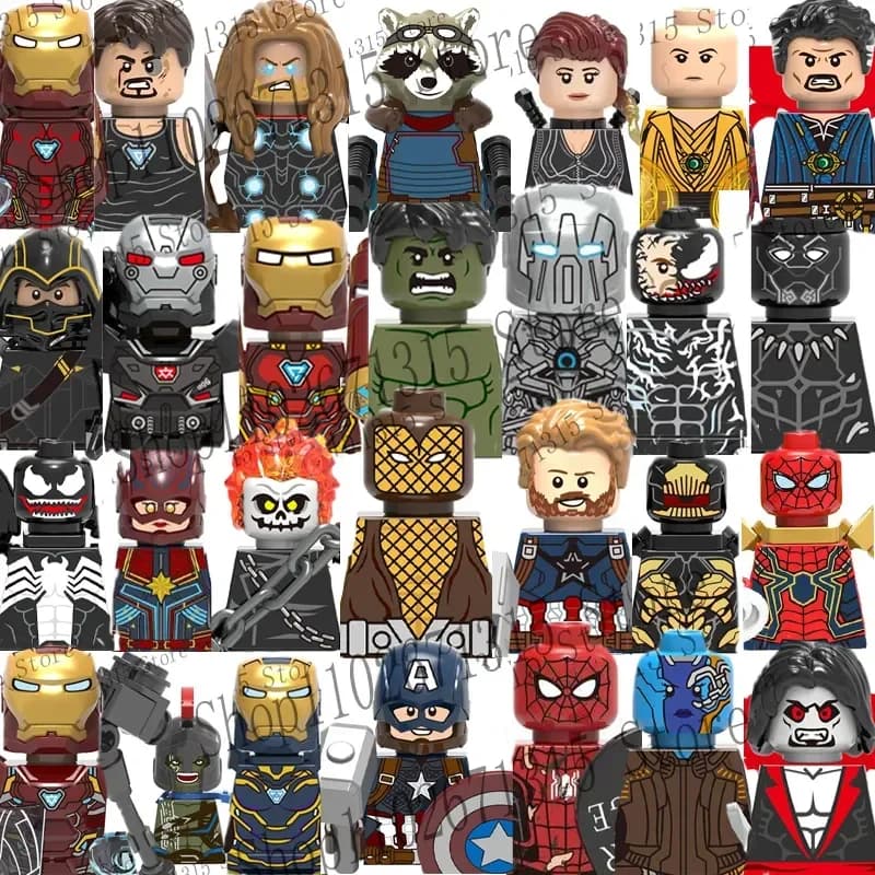 Blocchi da Costruzione Supereroi Marvel Avengers: Iron Man, Doctor Strange, Hulk, Thanos, Spider-Man, Venom, Hawkeye