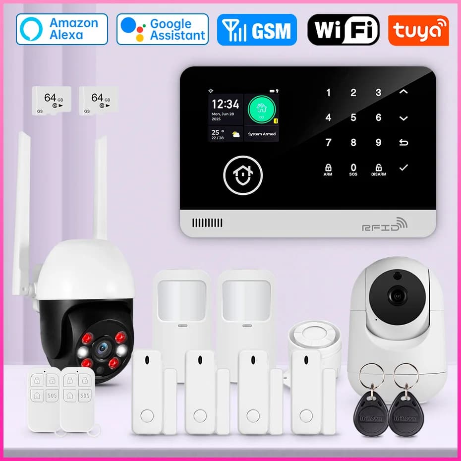 Sistema di allarme per la casa Tuya WIFI GSM Host di allarme di sicurezza antifurto con sensore di porta e movimento Tuya Smart App controllo lavoro Alexa