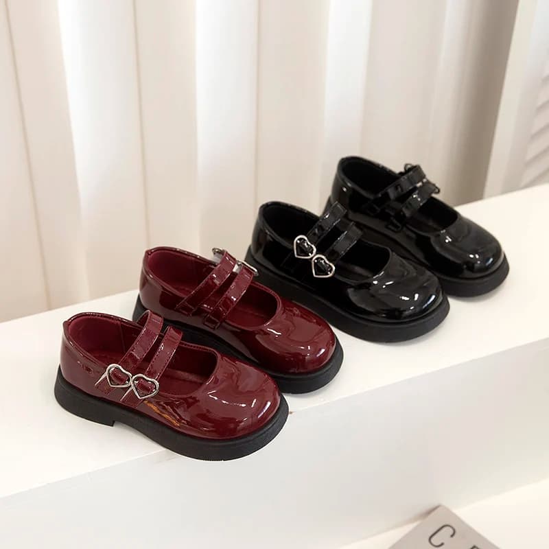 Summer Girl's Princess Shoe Shallow Hook-loop Heart Chunky Round Toe Sweet Kid's Flat Shoe Solid Colors Anti-slip Children Shoe