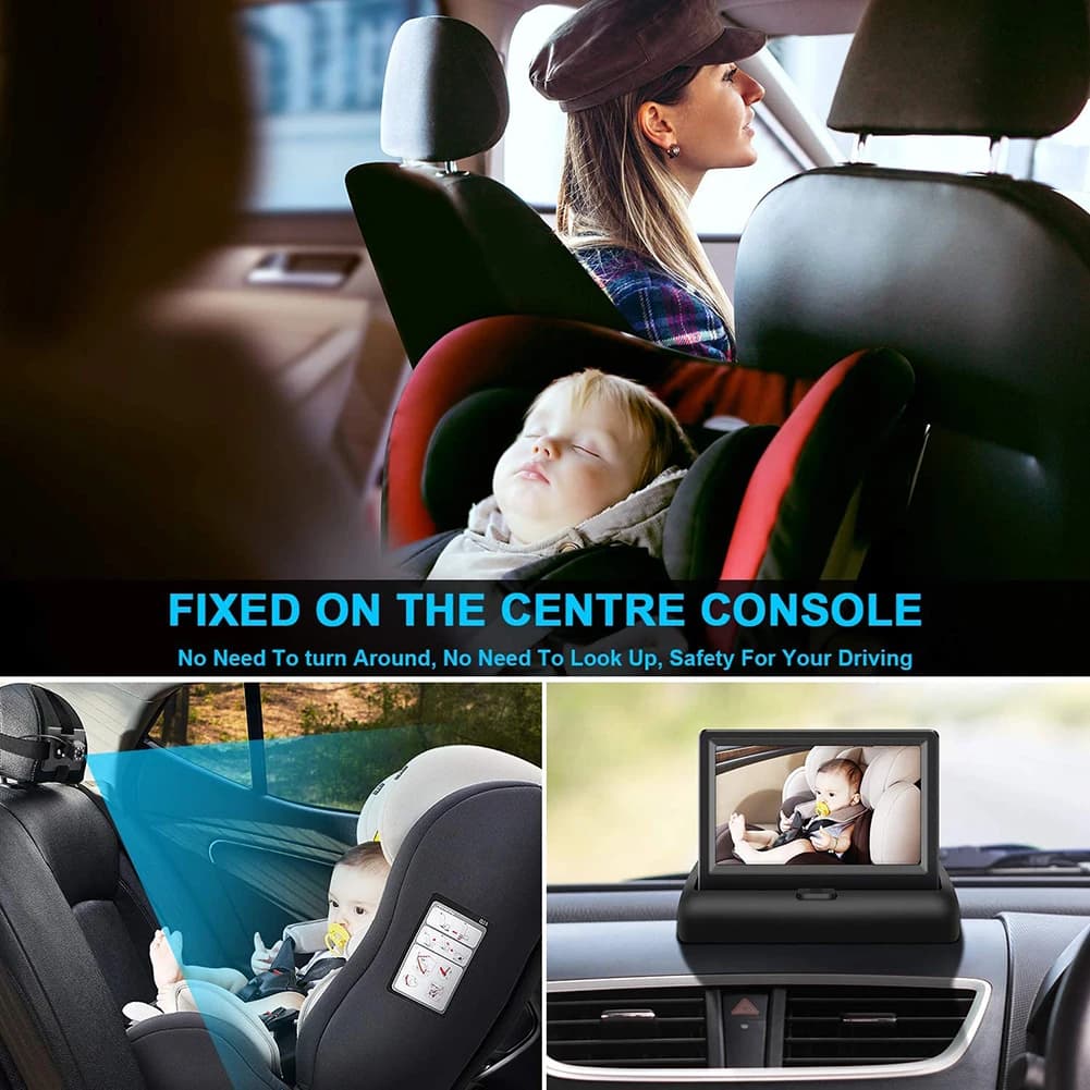 Monitor per Poggiatesta Auto con Schermo Pieghevole HD da 4,3 Pollici, Telecamera per Sedile Posteriore con Visione Notturna IR a 8 LED