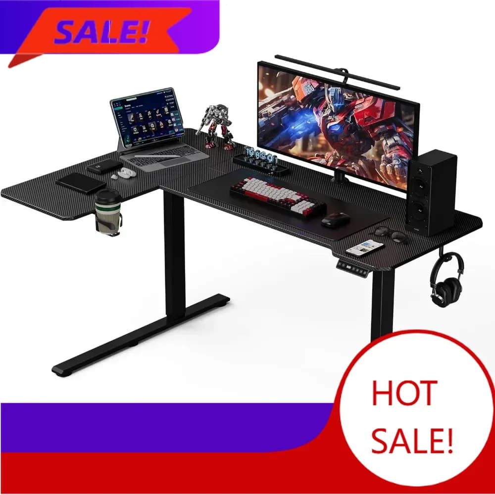 Bestseller Scrivania da Gaming a L Regolabile in Altezza, Tavolo Angolare per Computer da 59 Pollici con Superficie Reversibile