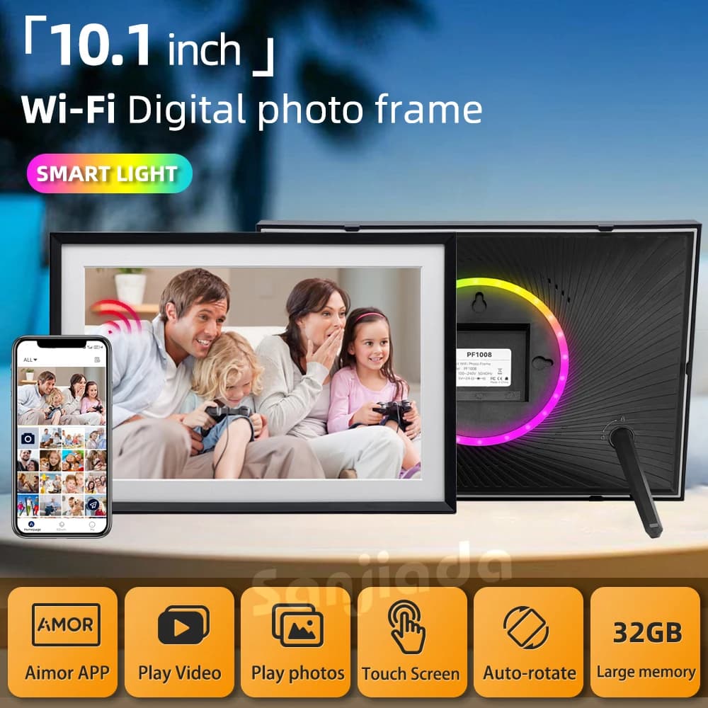 Nuova Cornice Digitale per Foto da 10.1 Pollici con Schermo Touch IPS HD, Luce LED, App AiMOR e Connessione Cloud WiFi