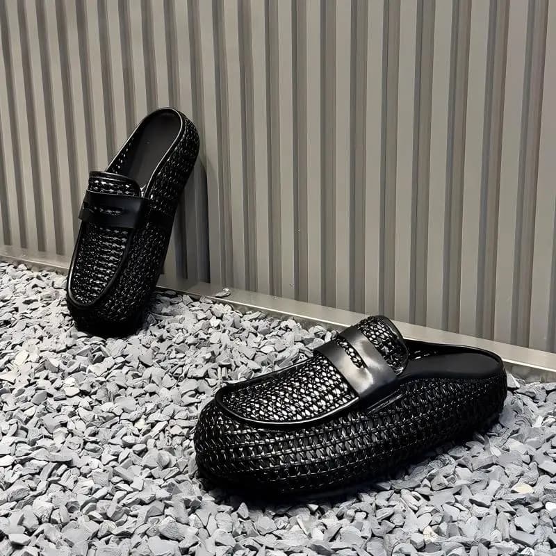 Black Brown Casual Business Loafers Man Platform Shoes Sandals Woven Shoe Man Slip on Mules Half Shoes for Man