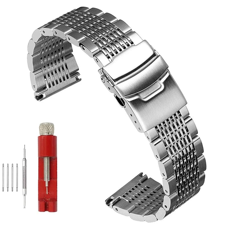 Cinturino per orologio in acciaio inossidabile massiccio per cinturini in rete per immersione Seiko Fibbia deployante Bracciale da lavoro lucido spazzolato 18/20/22/24mm