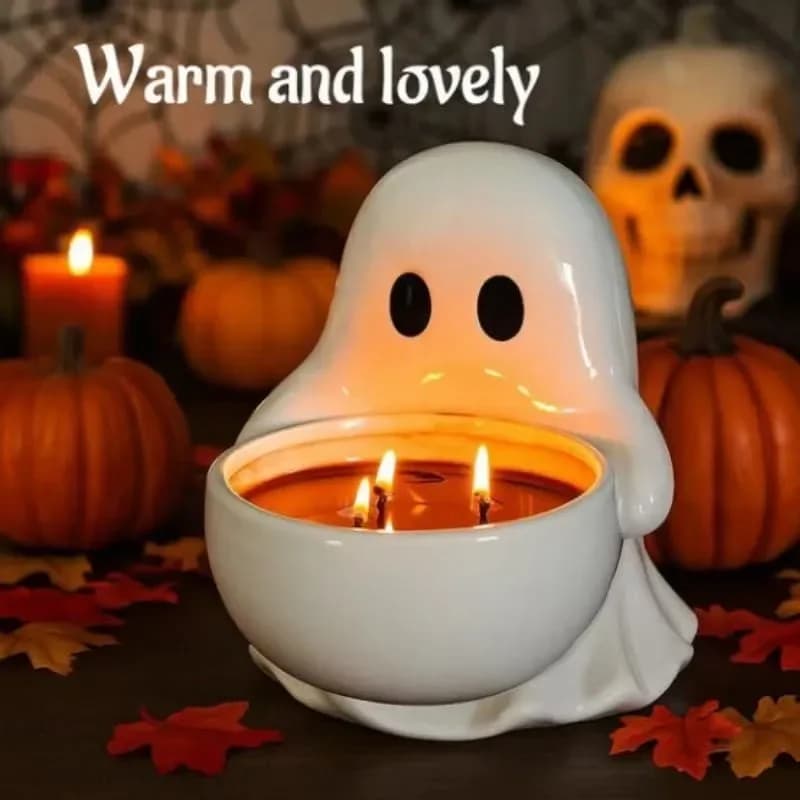 Creepy Resin Ghost Candle Holder - Spooky Table Centerpiece Decor Ornament for Halloween Party, Home, Shelf