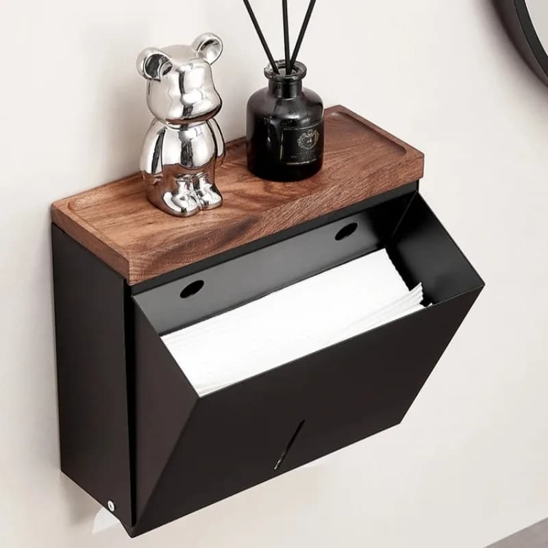 Porta fazzoletti da bagno in noce solida, impermeabile, da parete, per carta igienica, senza design a trapano, per l'arredamento moderno del bagno