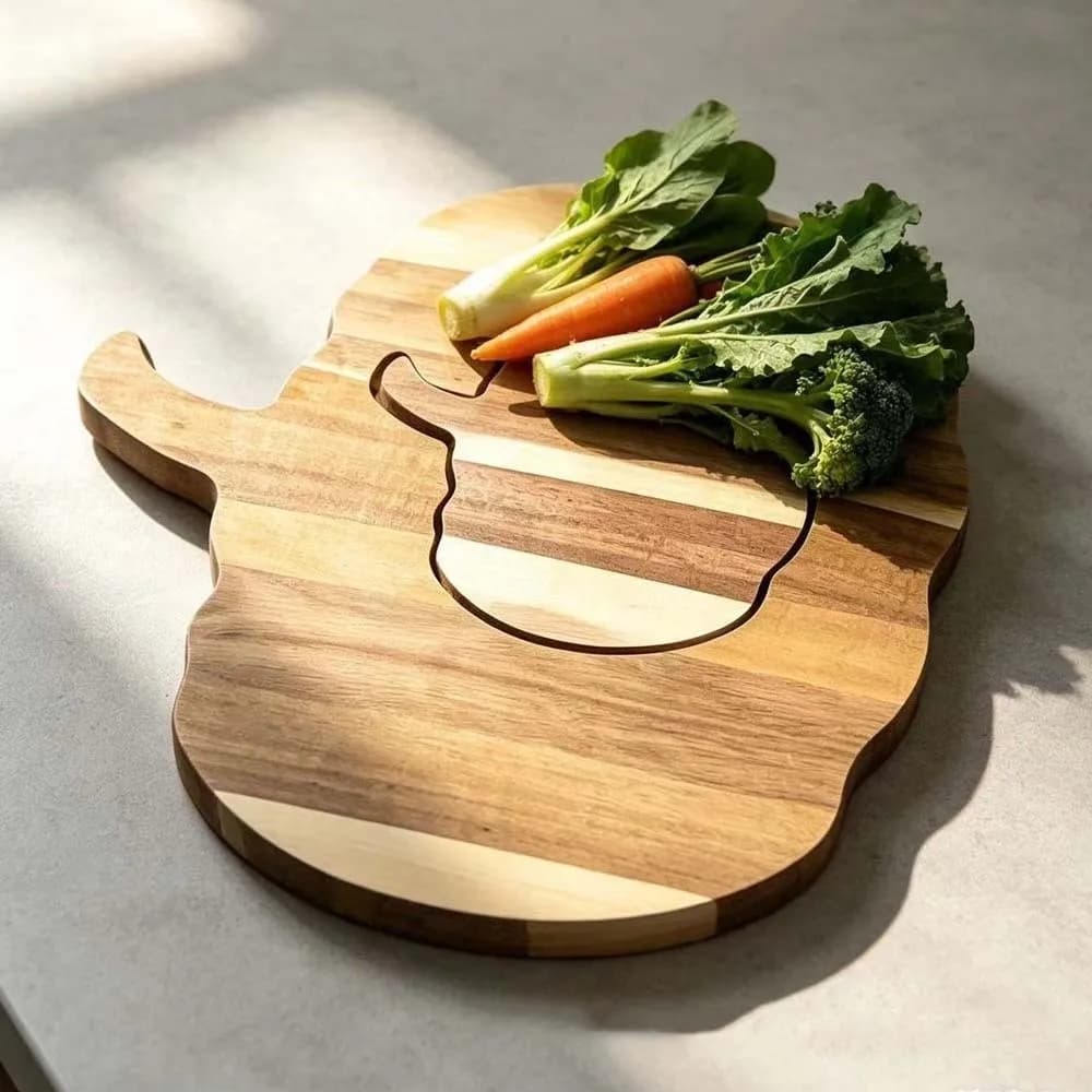 1pair Solid Wood Pumpkin Cutting Board Natural Color Pumpkin Shaped Ghost Serving Tray Food Safe Smooth Edge