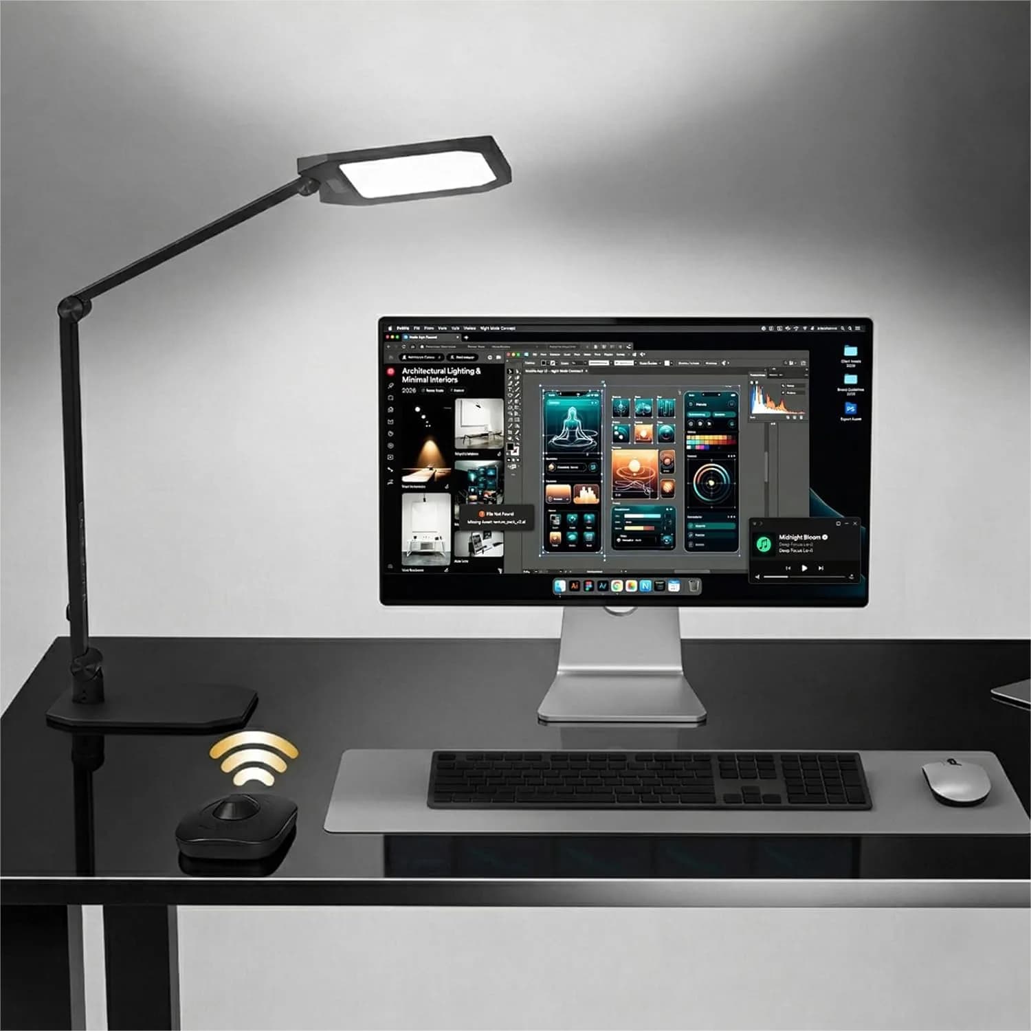 Lampada da Scrivania NS per Casa e Ufficio, Lampada LED con Luce per Webcam per Videochiamate, Dimmerabile 3000K-6500K, CRI95+, Braccio Regolabile