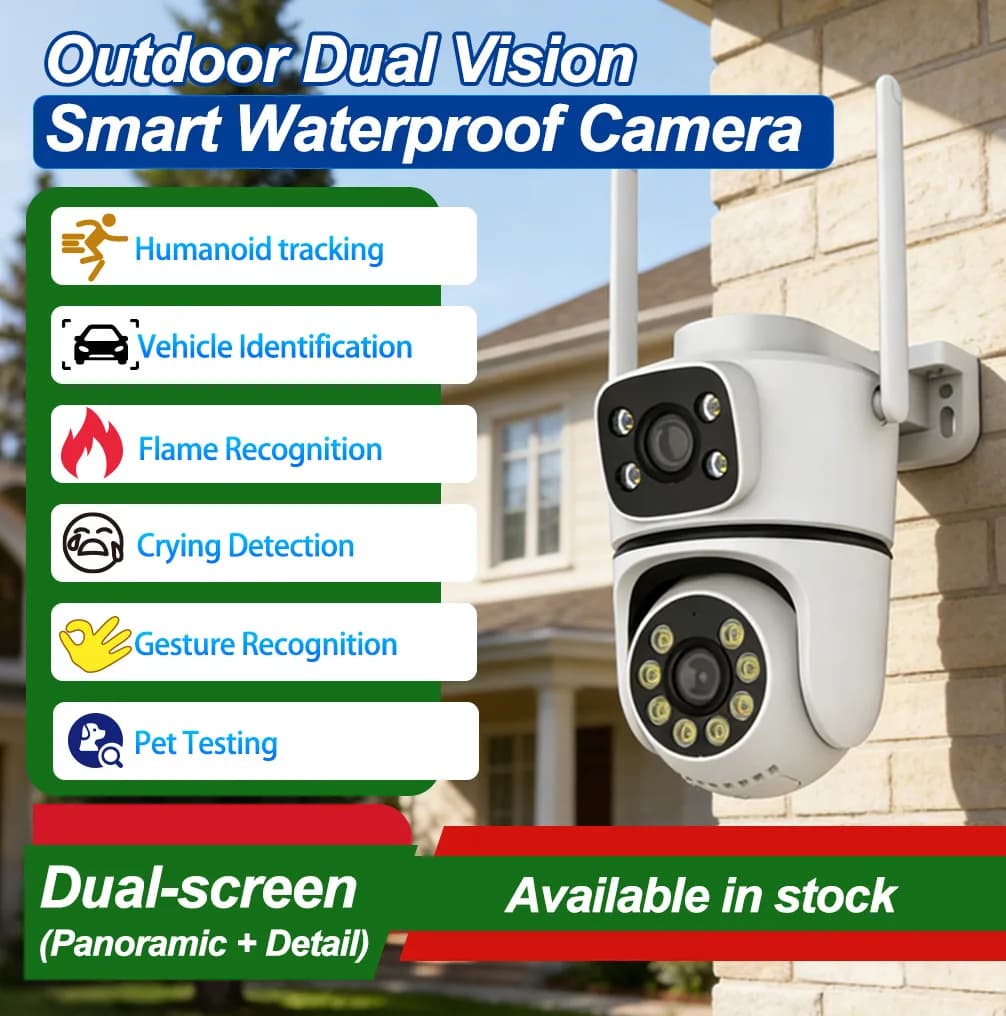 Telecamera IP WIFI a Doppia Lente 4MP con App Tuya/Yoosee/iCsee, Rilevamento Umanoide AI, Sicurezza Domestica, Interfono CCTV, Monitor per Bambini