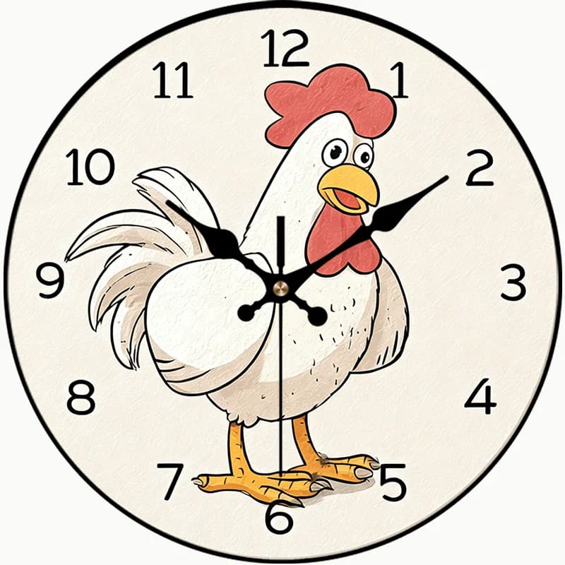 Orologio da parete creativo in PVC, orologio silenzioso rotondo in PVC con suoneria a forma di gallo, perfetto per l'arredamento della casa